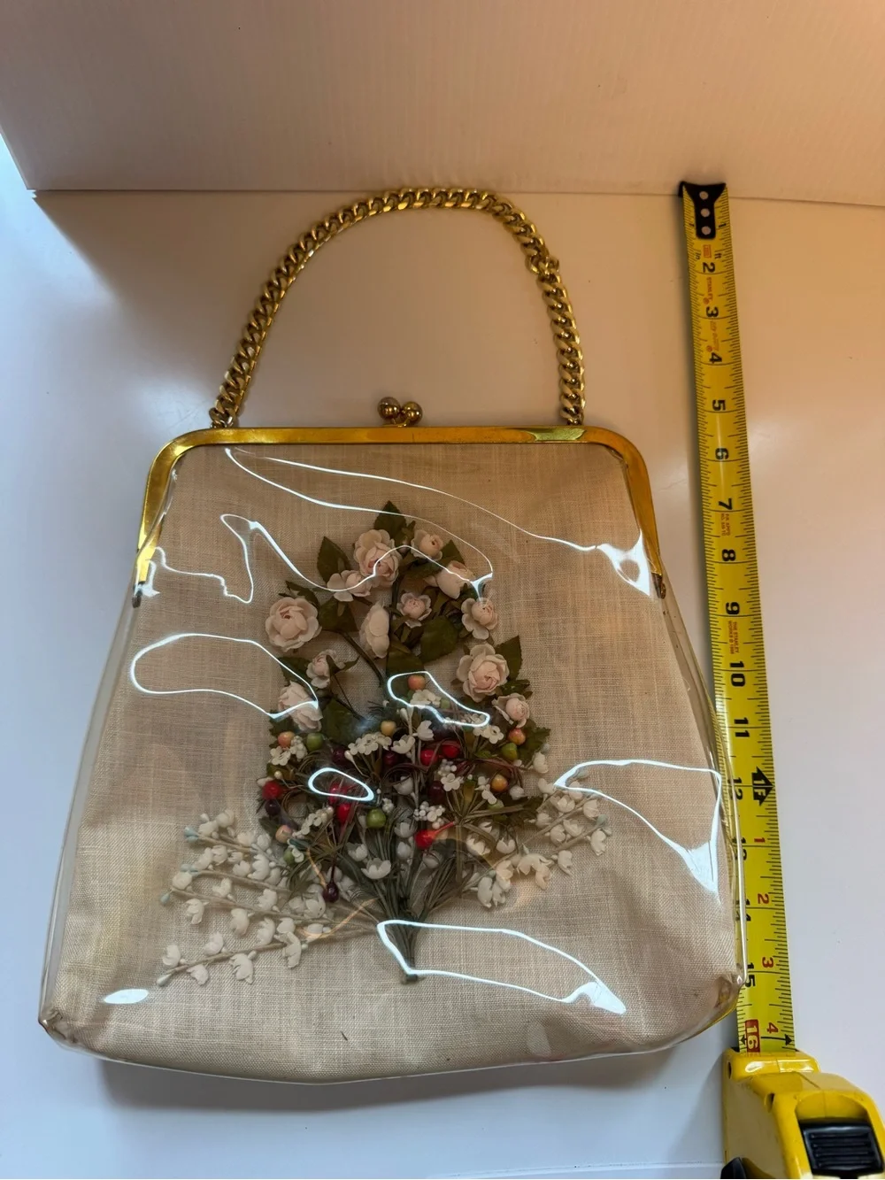 Vintage Clear Vinyl Over Cloth Purse with Flowers